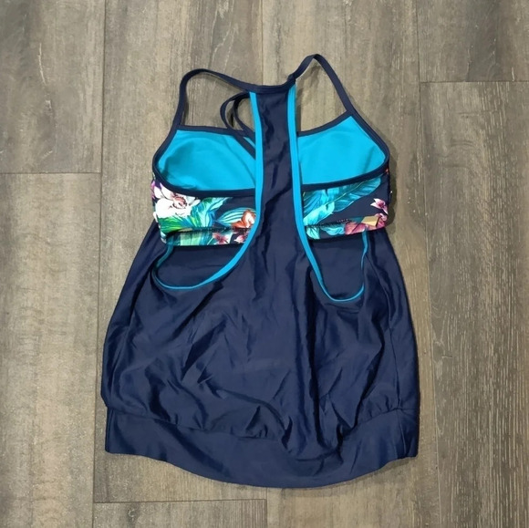 *NWOT* Coastal Blue Tankini with Floral Bralette - Picture 4 of 5